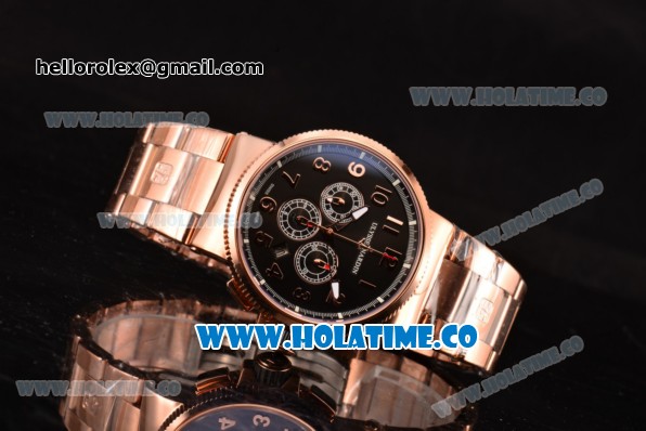 Ulysse Nardin Maxi Marine Chrono Swiss Valjoux 7750-SHG Automatic Rose Gold Case/Bracelet with Black Dial and Arabic Numeral Markers (EF) - Click Image to Close
